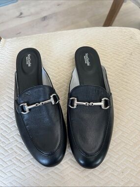 Nero Giardini Black Leather Horsebit Backless Loafers